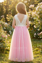 two tone rhinestone waistband flower girl dress