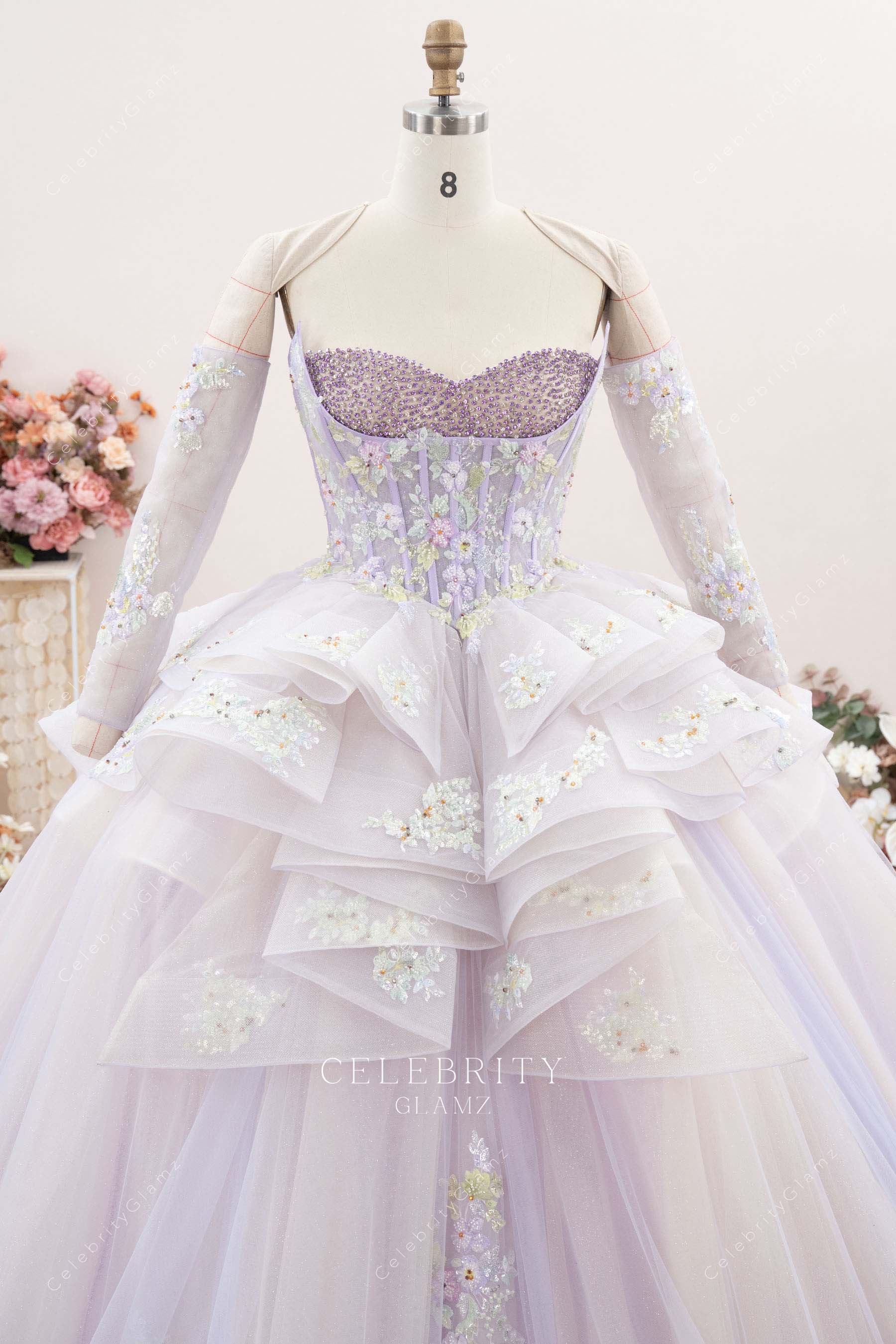 two tone ruffled tulle Quinceanera gown