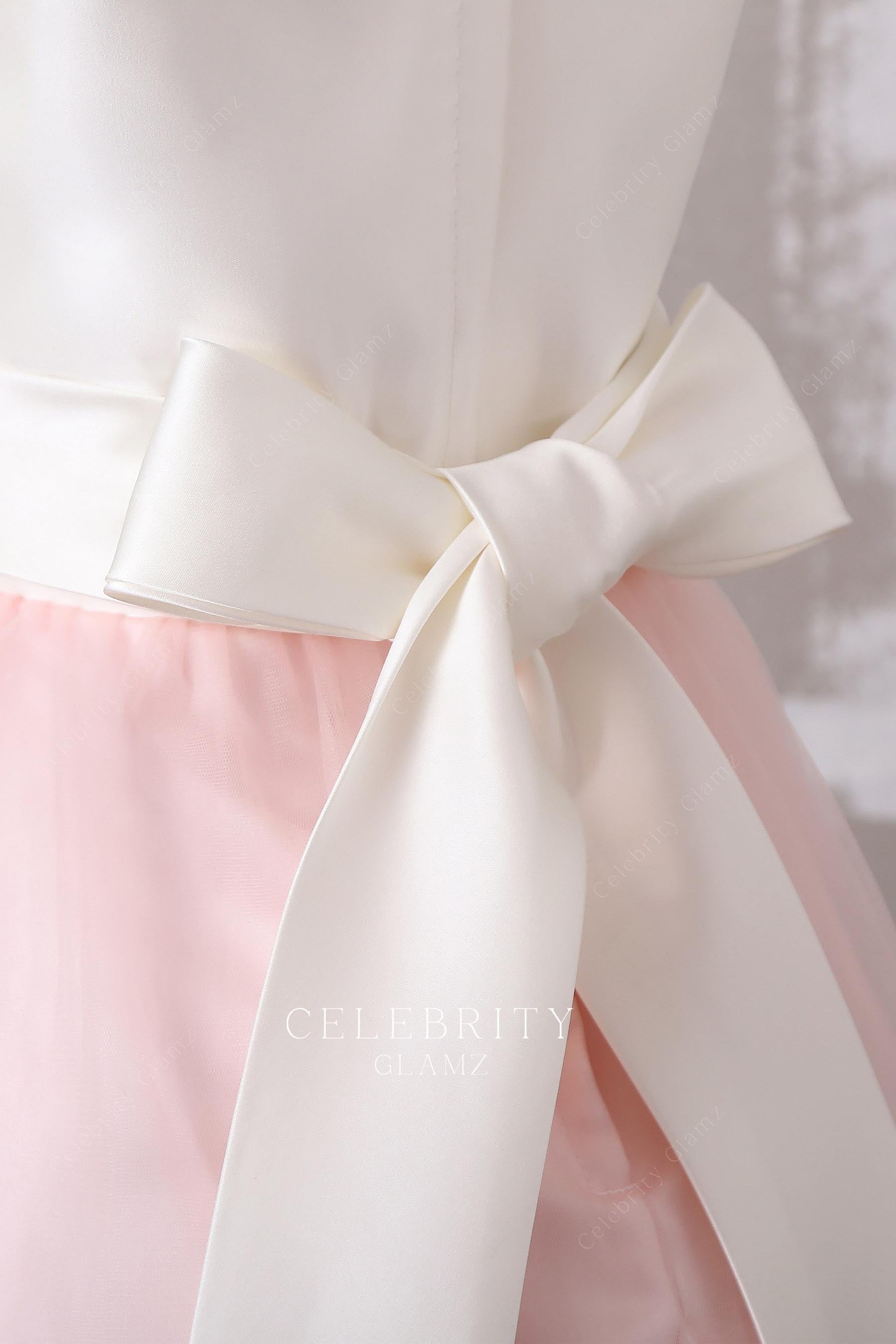 two tone satin bowknot flower girl dress
