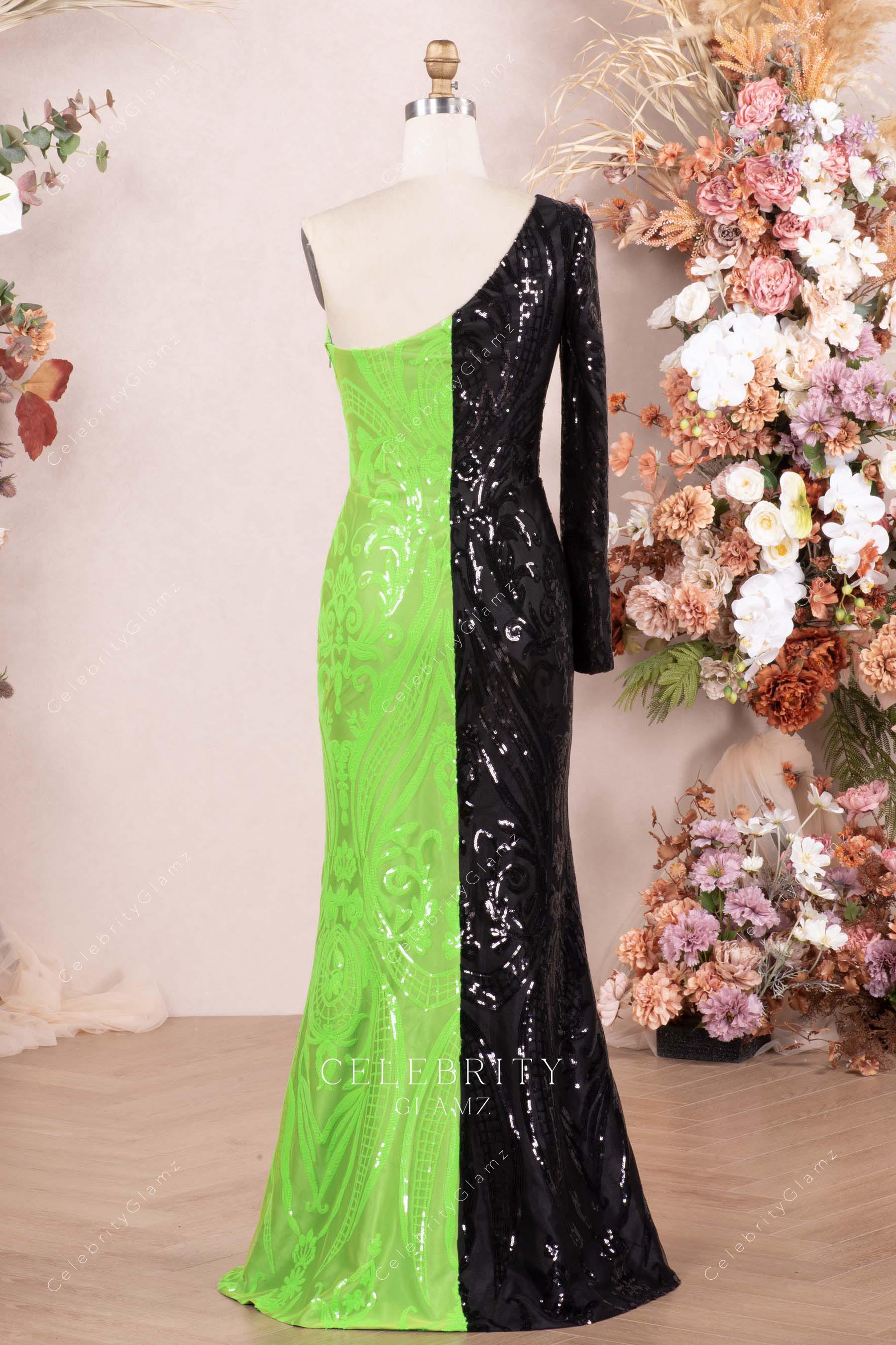 two tone sequin floor length prom dress