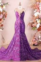 two tone sequin trumpet prom dress