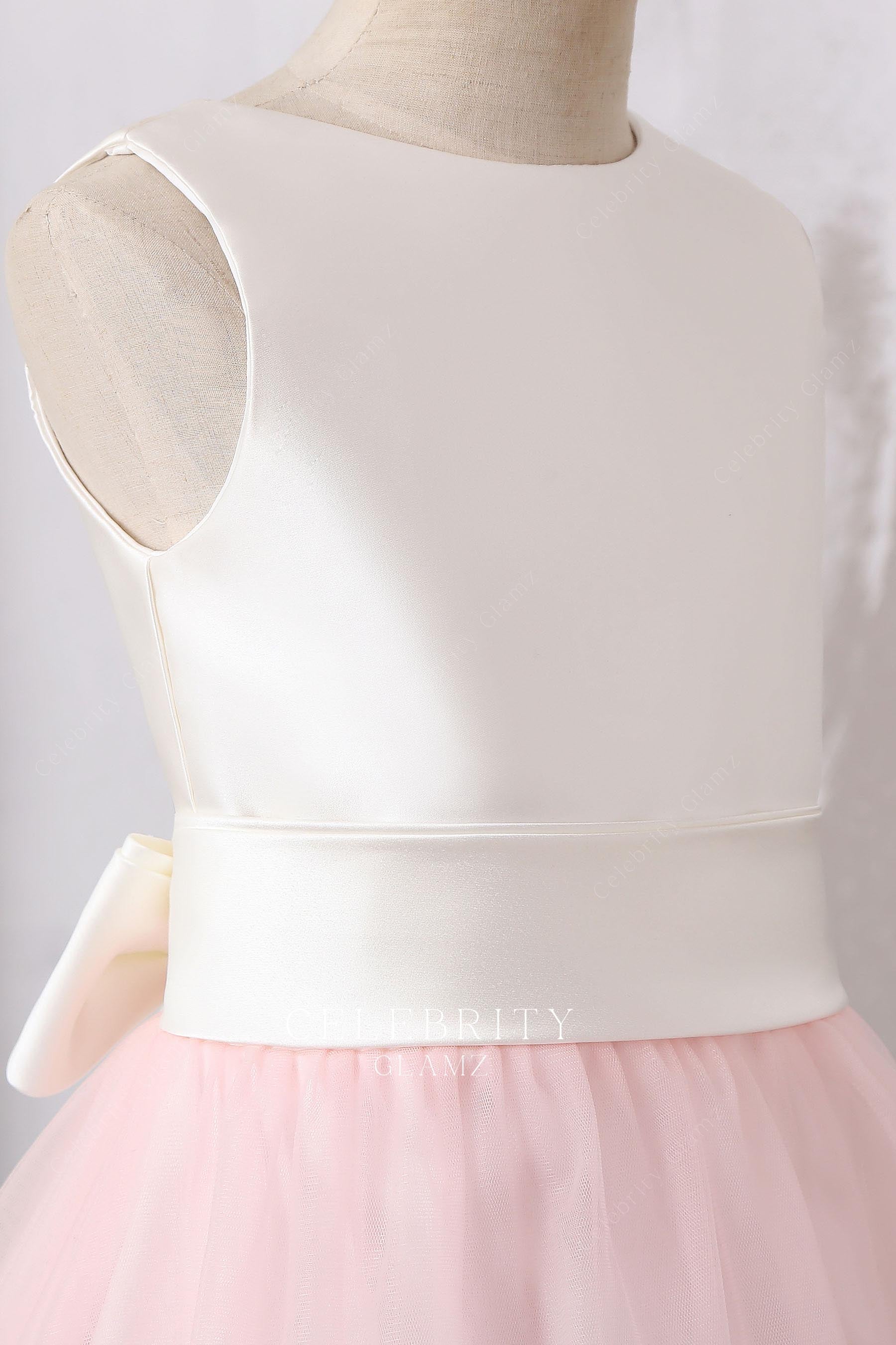 two tone sleeveless jewel neck flower girl dress