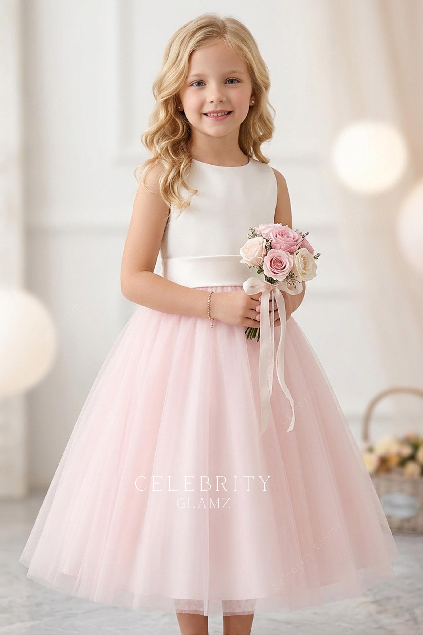 two tone tea length flower girl dress