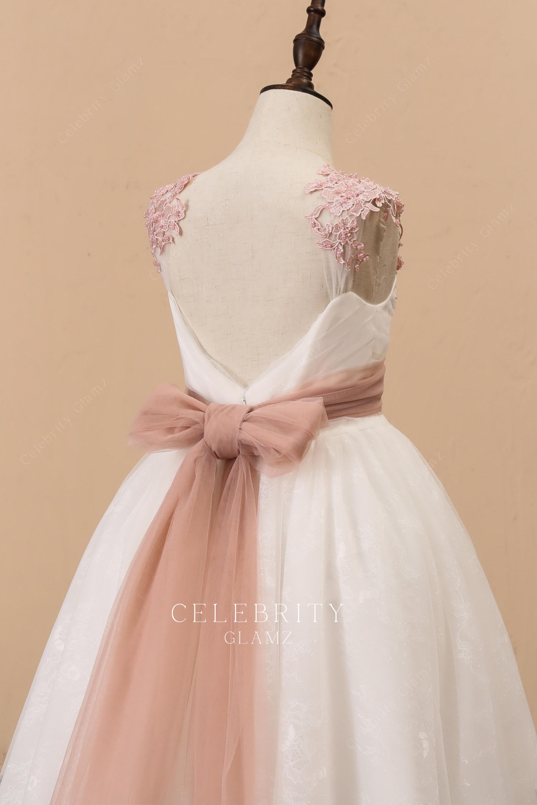 two tone tulle v back flower girl dress