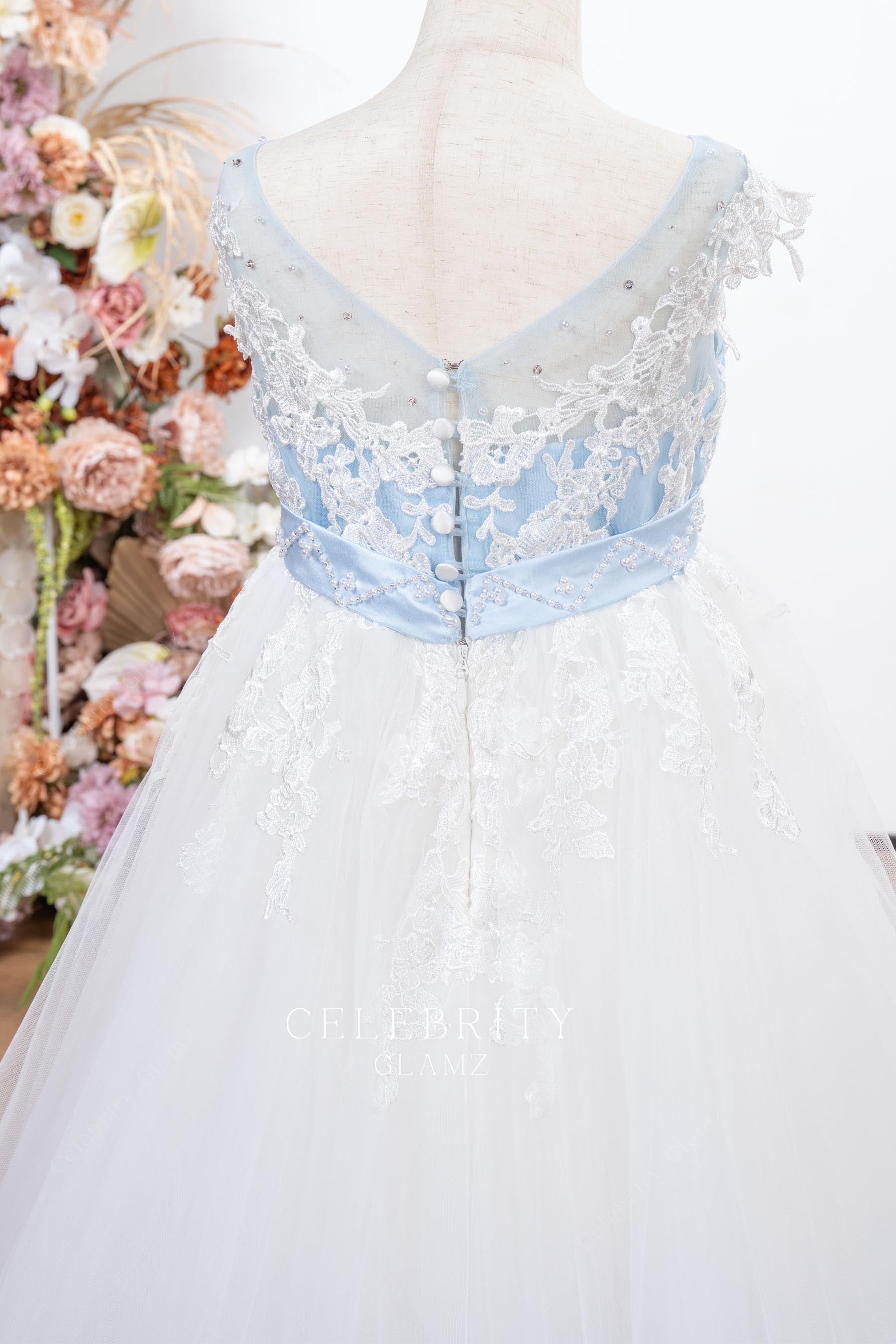 two tone v back flower girl dress