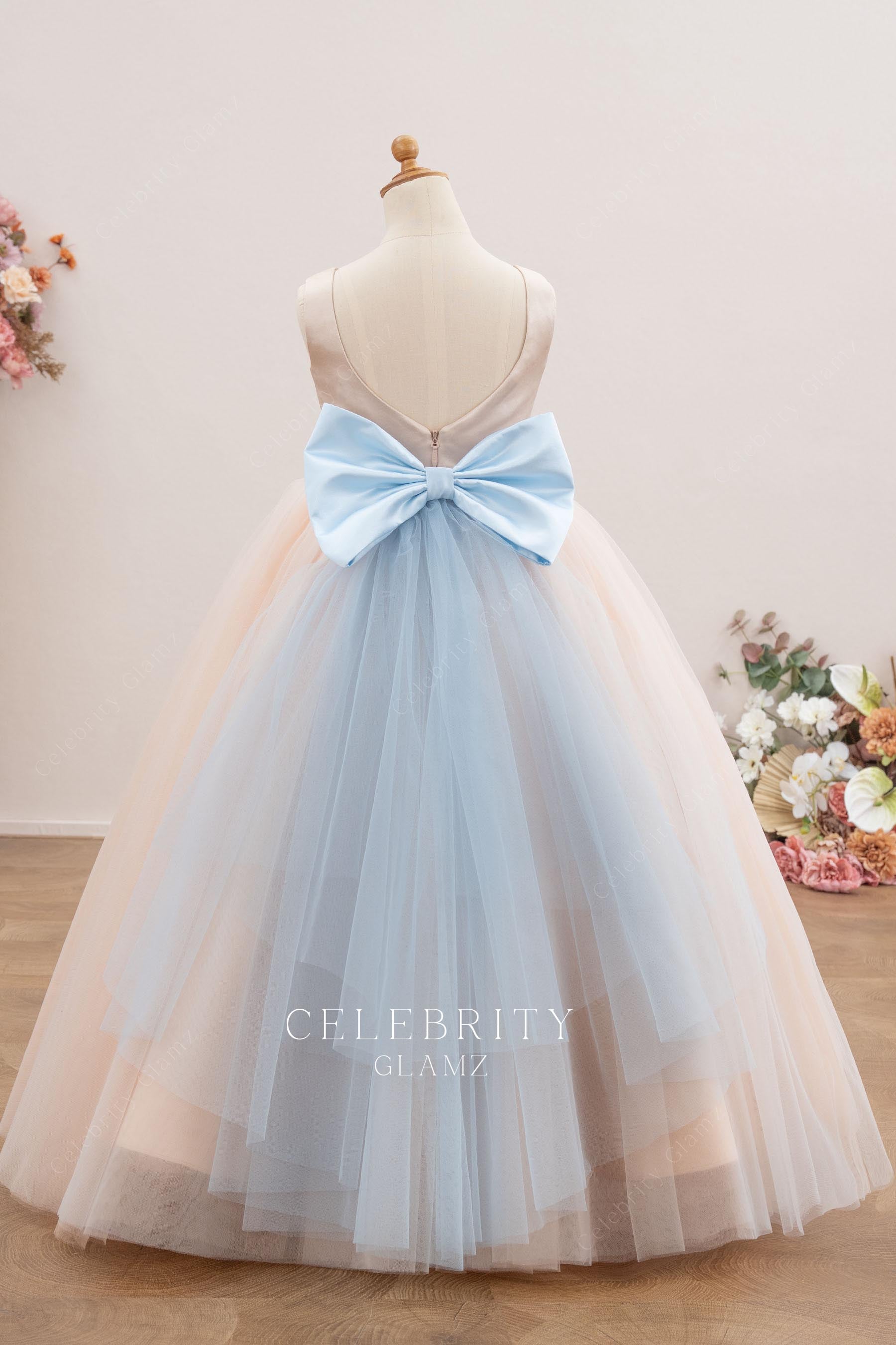 two tone v back flower girl dress