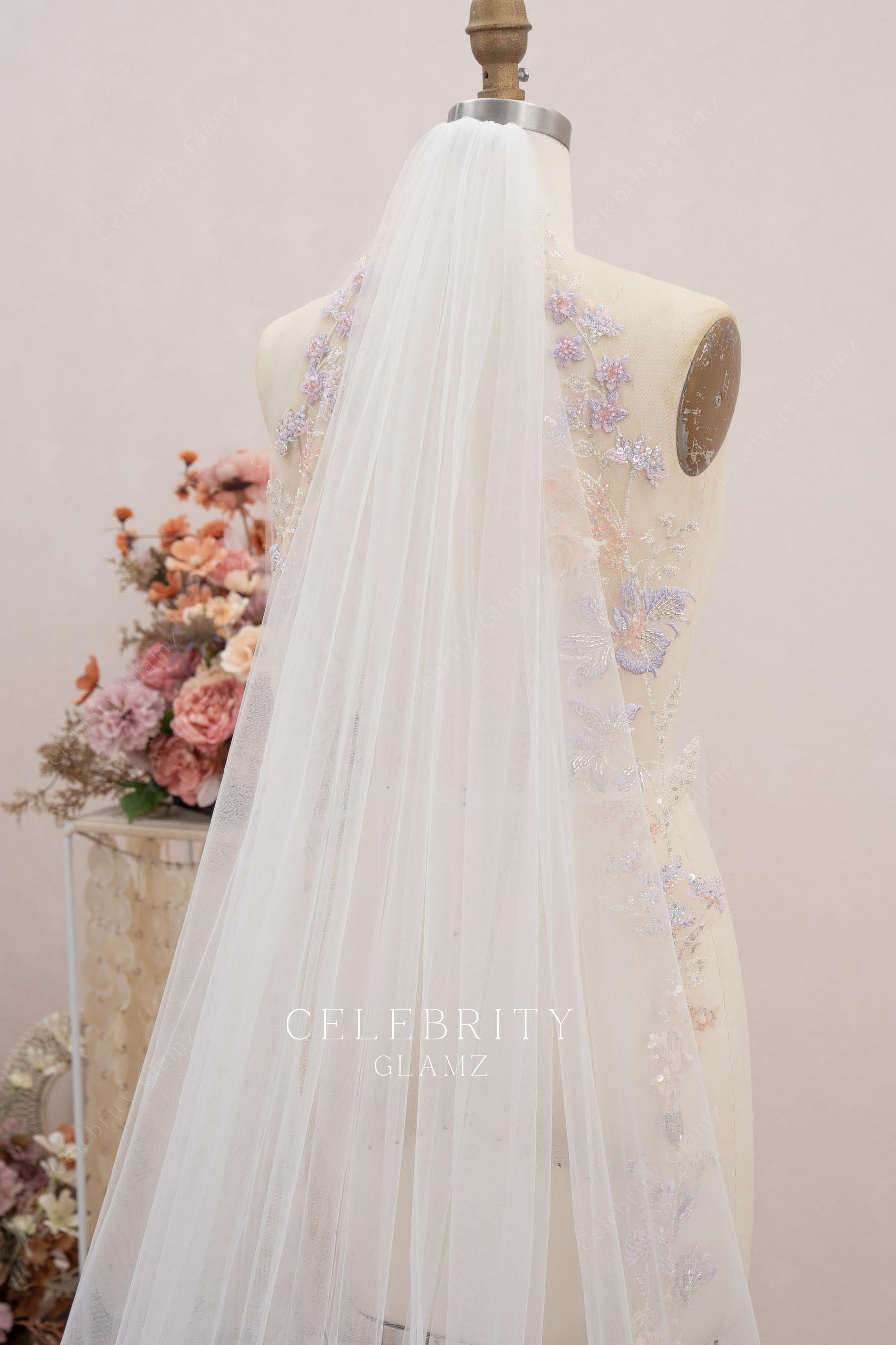 unique designer lace applique wedding veil 