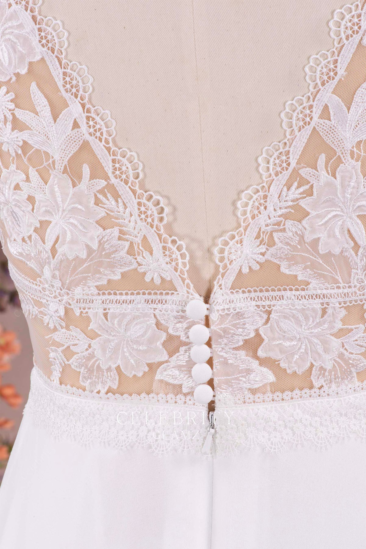 v back buttoned wedding dress