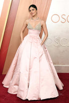 v neck Monica Barbaro 2025 Oscars red carpet dress