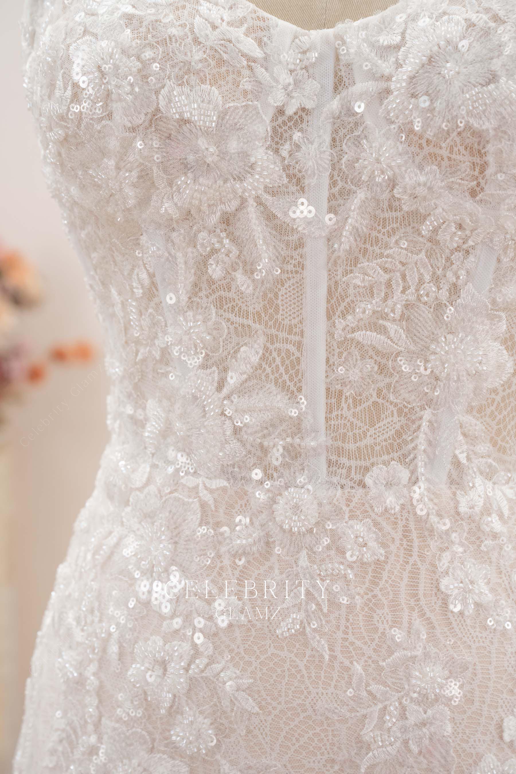 visible bonging floral lace wedding dress