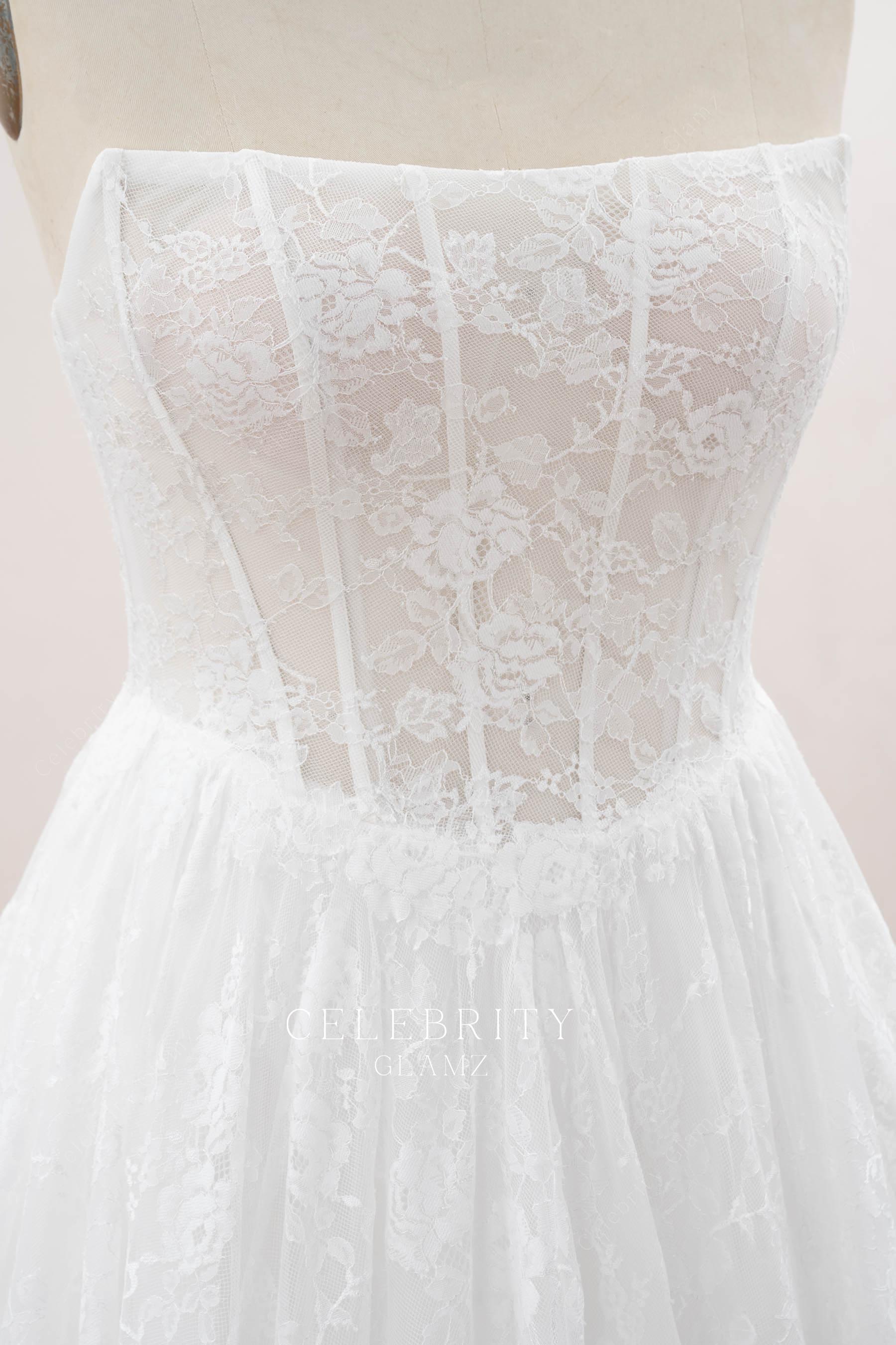 visible boning lace bridal dress