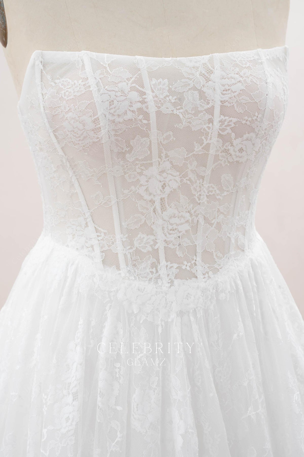 visible boning lace bridal dress