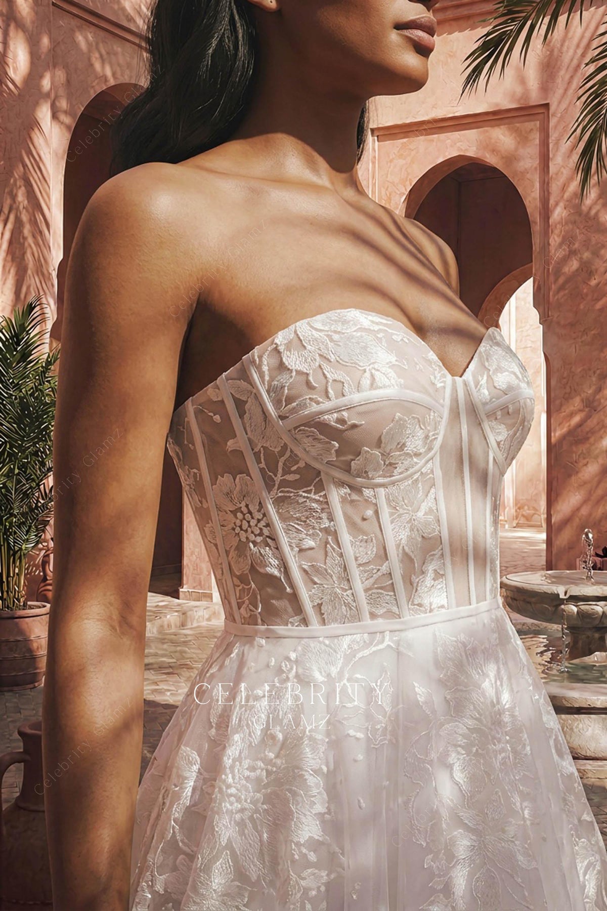 visible boning natural waist wedding dress