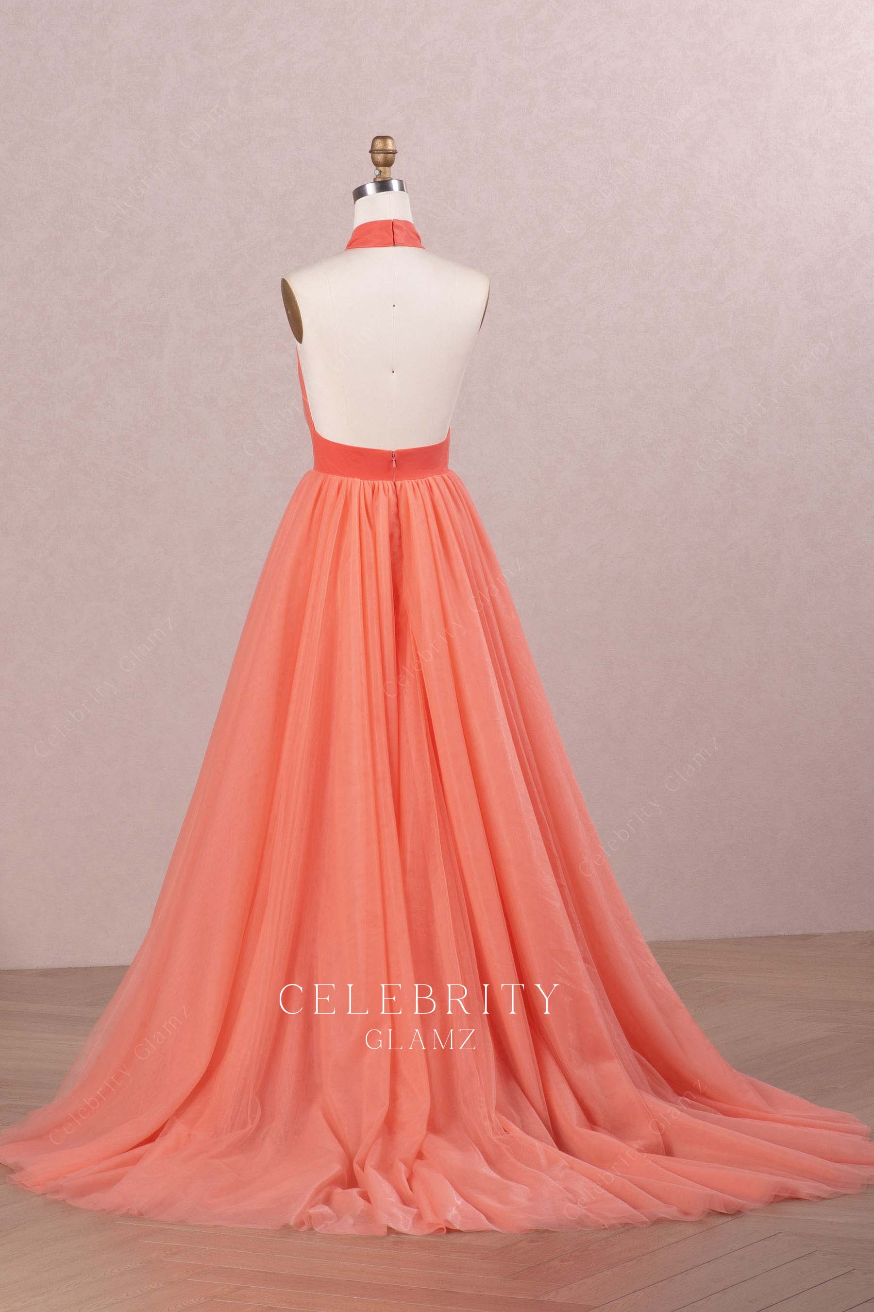 watermelon a line court train prom dress