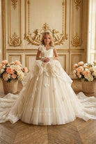 white 3d flower aline tulle first communion gown