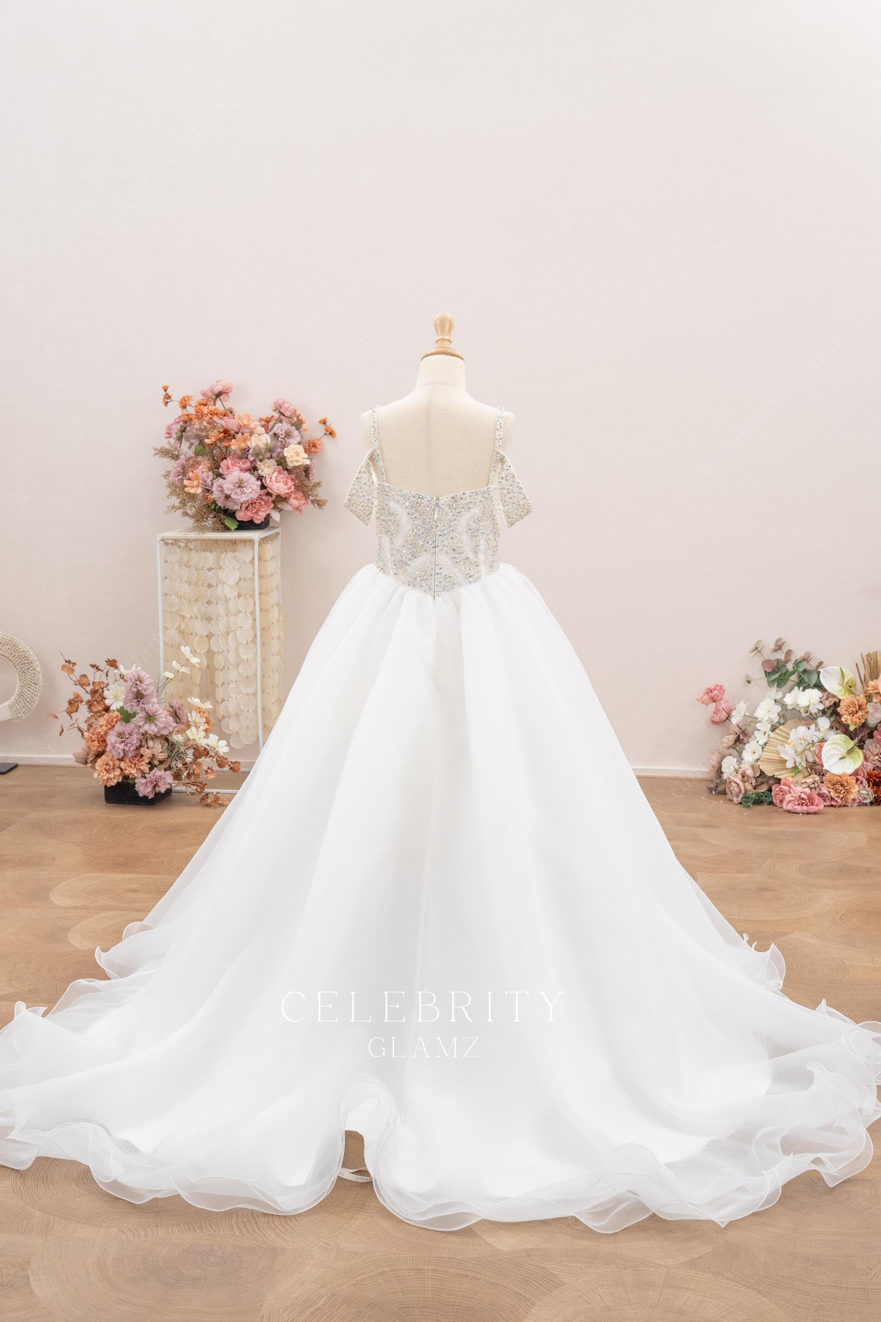 white a line court train first communion dress