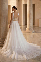 white a line court train bridal dress