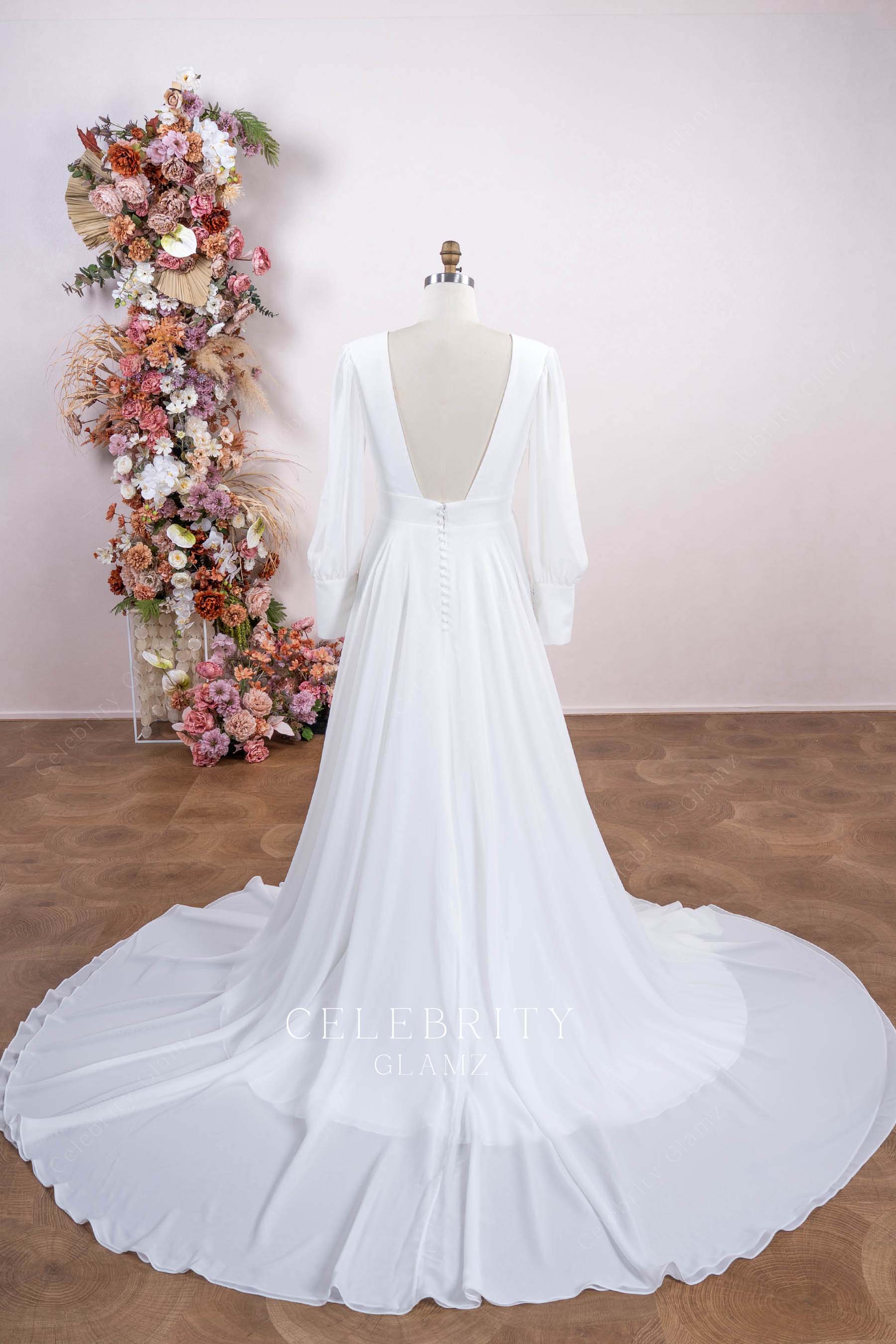 white chapel train wedding dress