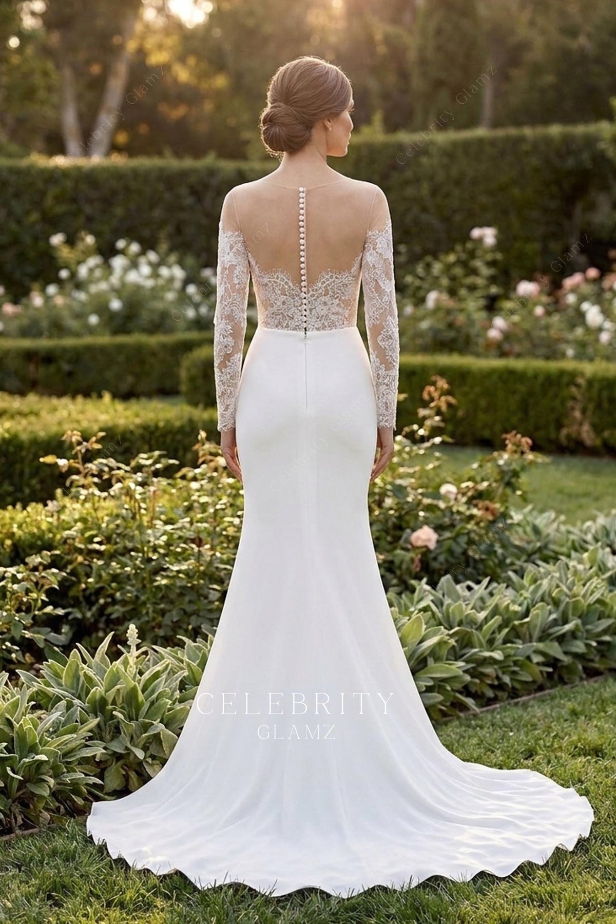 white chiffon mermaid long wedding dress