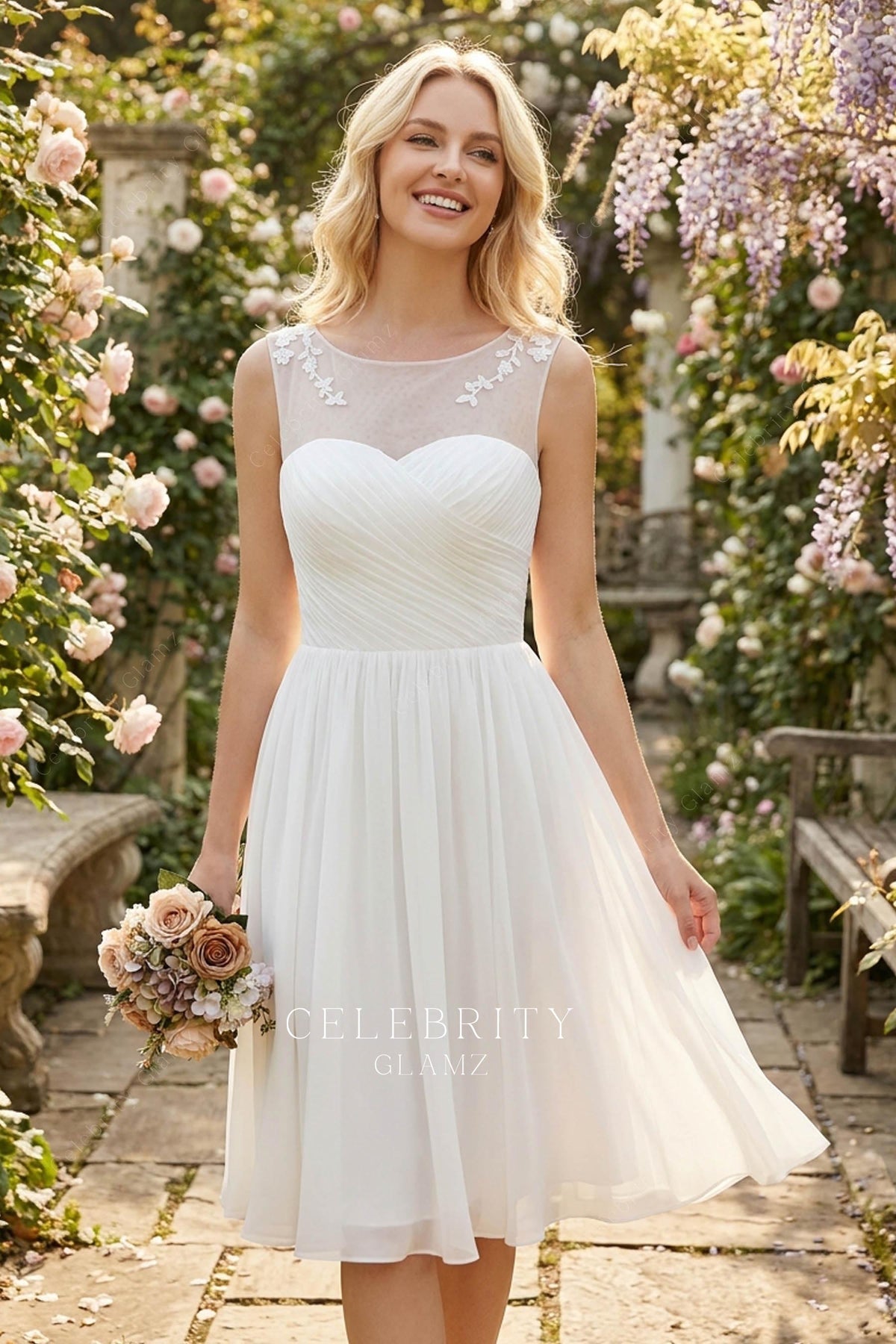 white chiffon short wedding dress