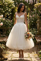 white corset a line tulle wedding dress