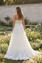 white corset floral lace wedding dress