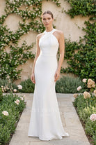white crepe fit flare wedding dress