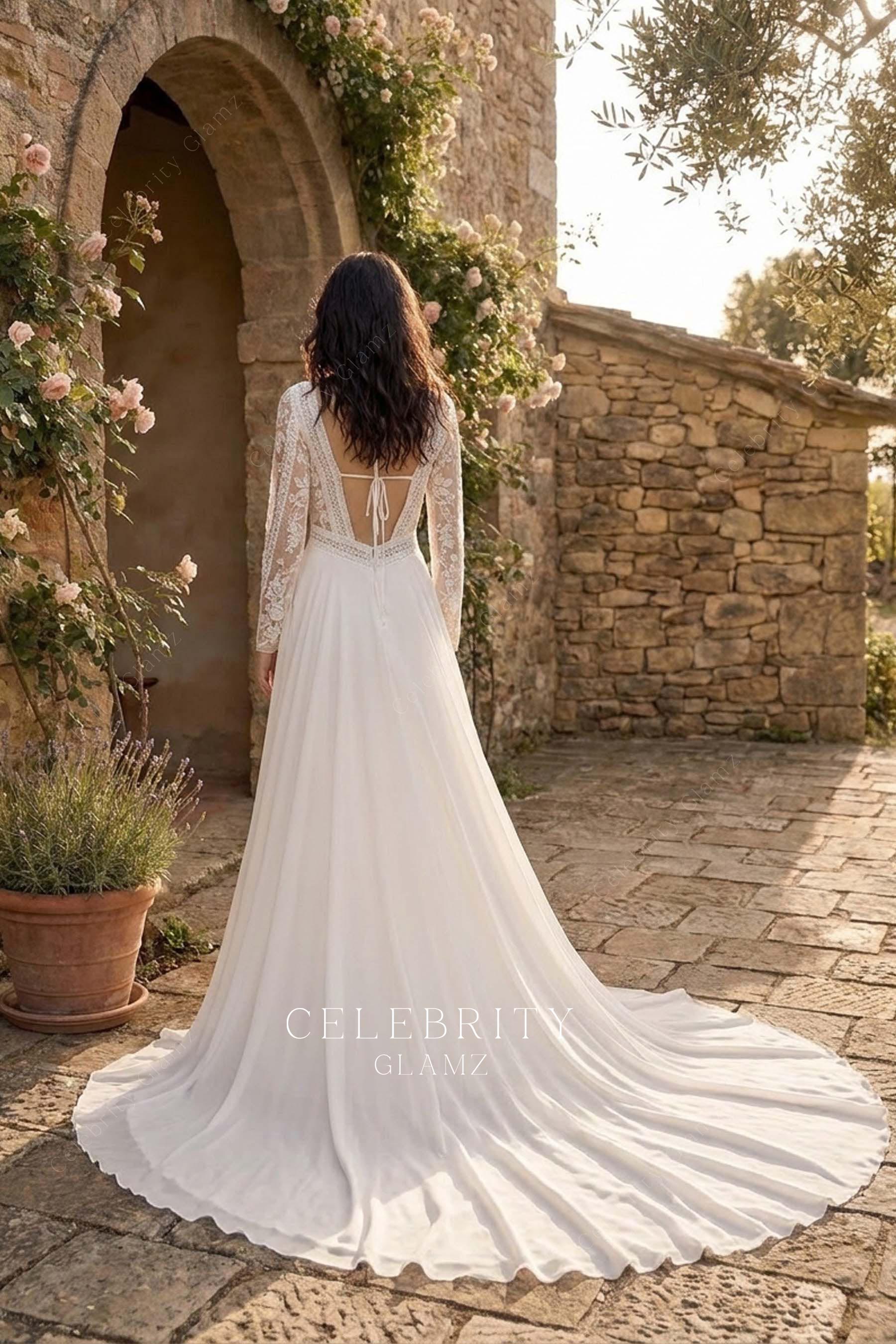 white criss cross back wedding dress