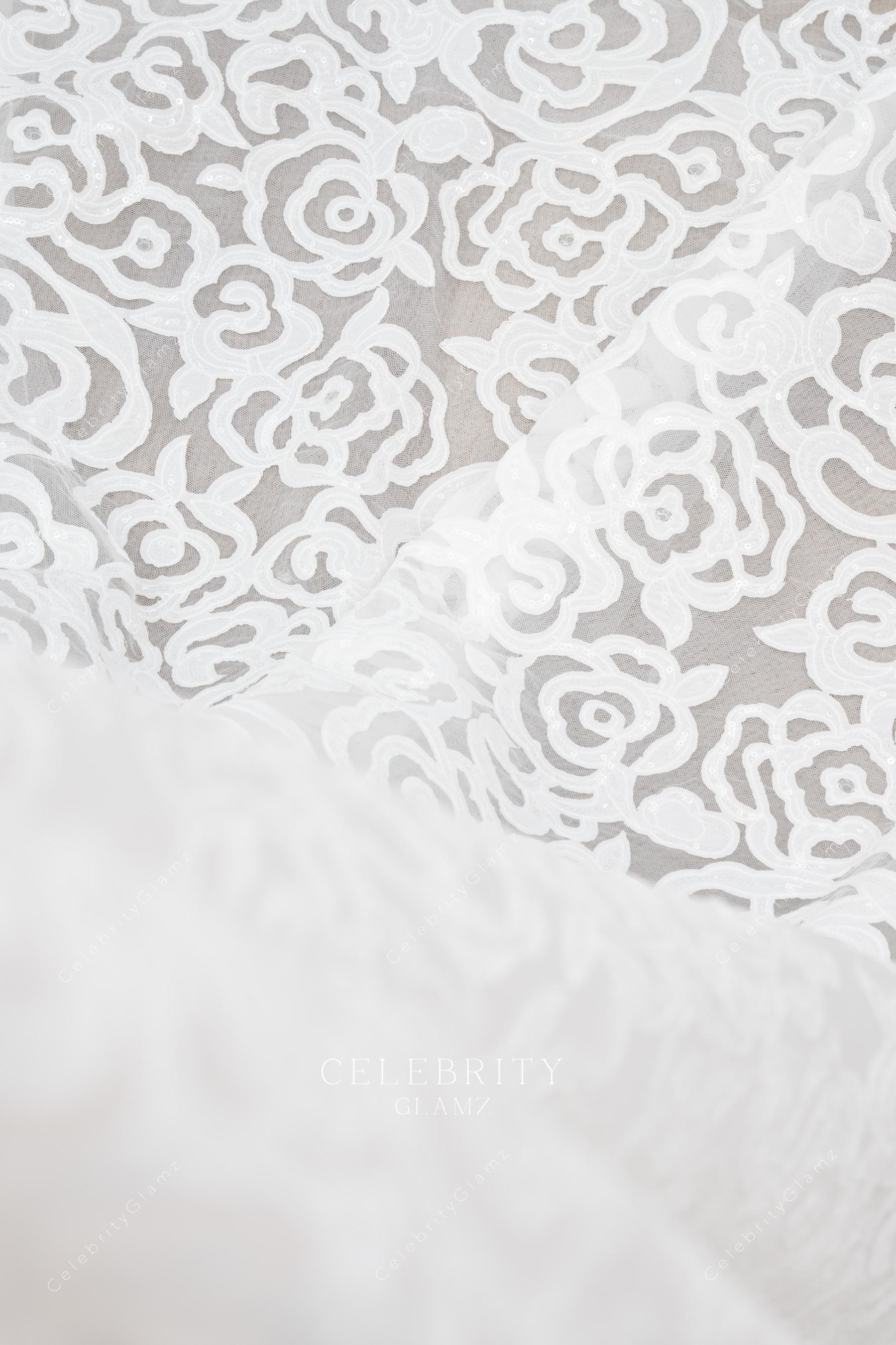 white floral lace fabric