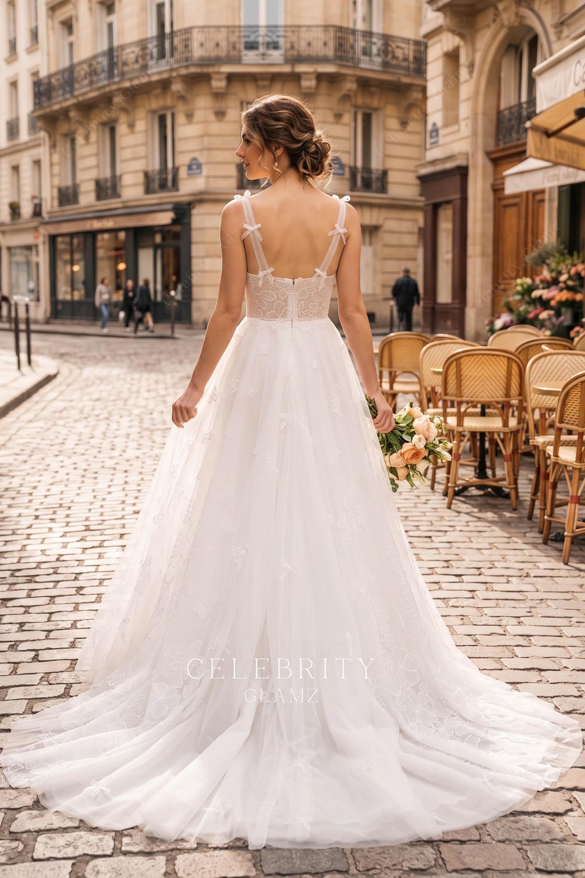 white flower lace a line wedding dress