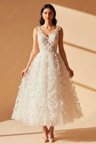 white lace a line wedding dress