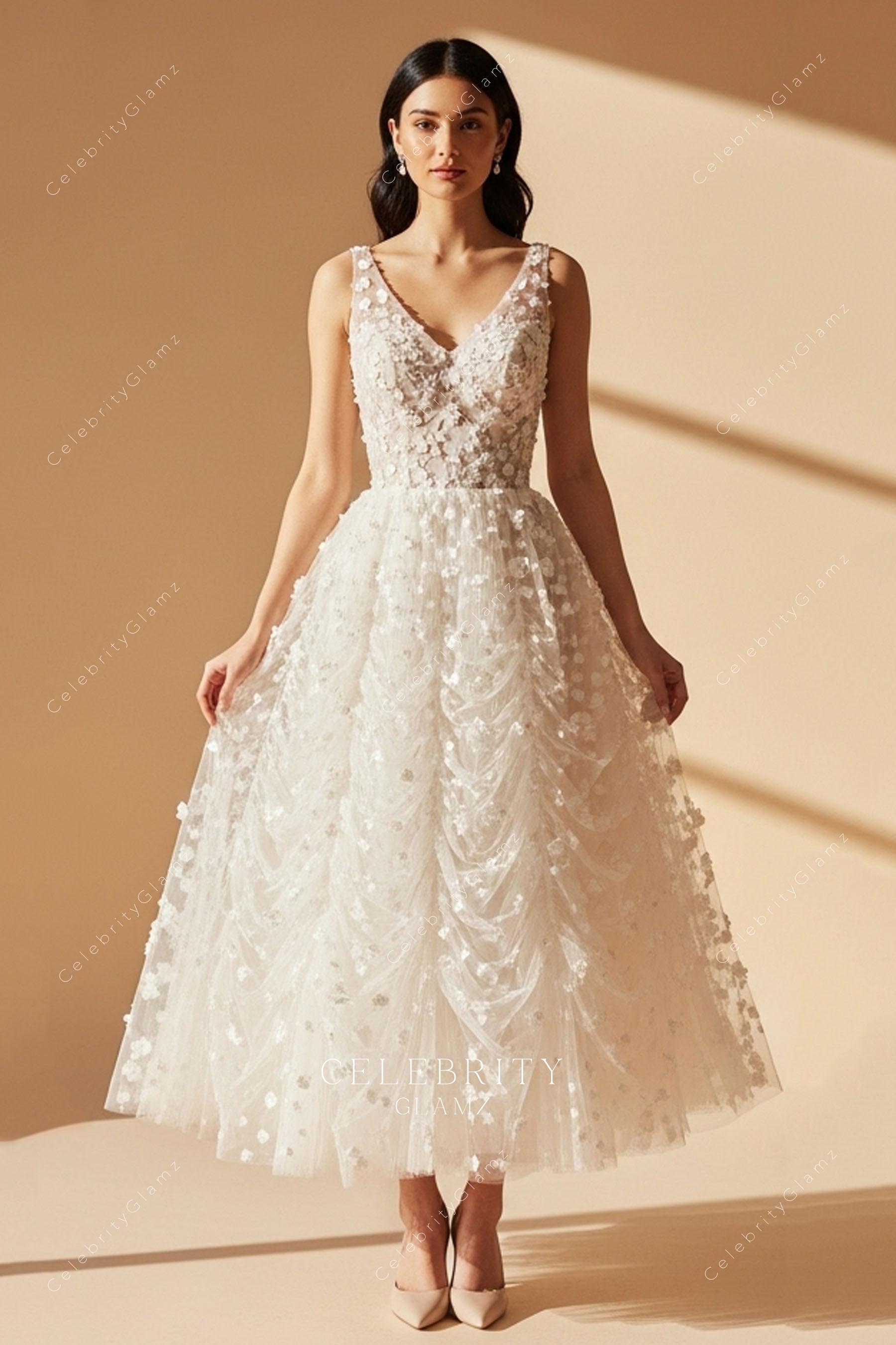 white lace a line wedding dress