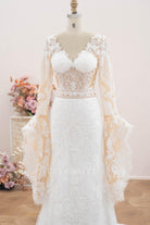 white lace bell long sleeve bridal dress