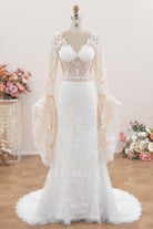 white lace boho bridal dress