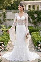 white lace fit flare bridal dress