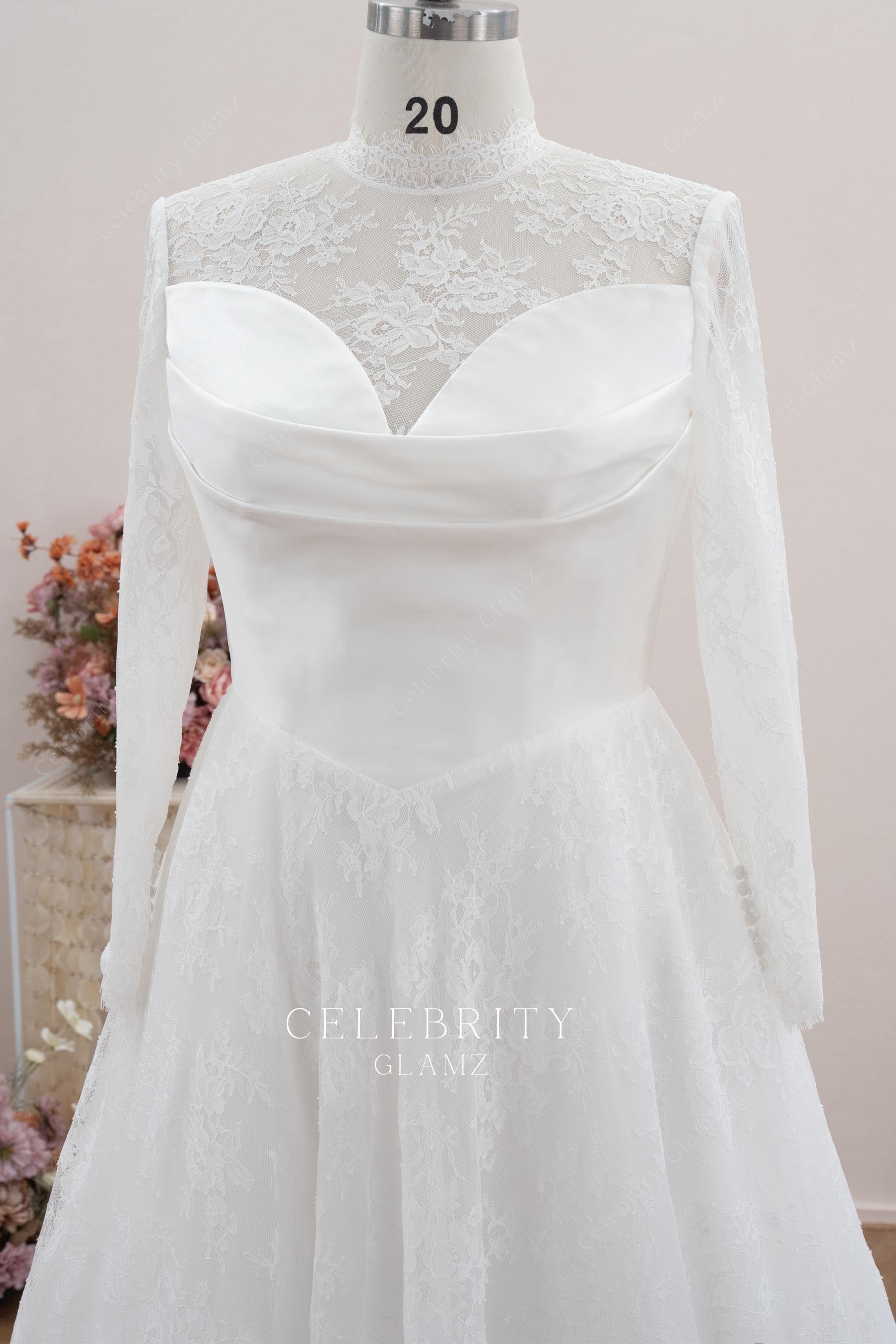 white lace long sleeve wedding dress