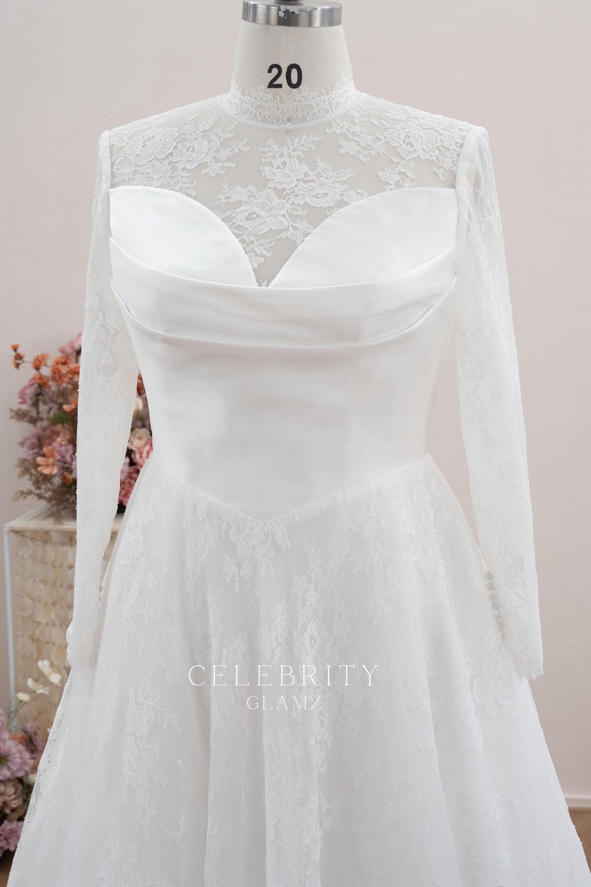 white lace long sleeve wedding dress