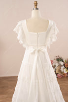 white lace square back wedding dress