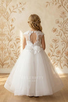 white lace tulle back bowknot flower girl dress