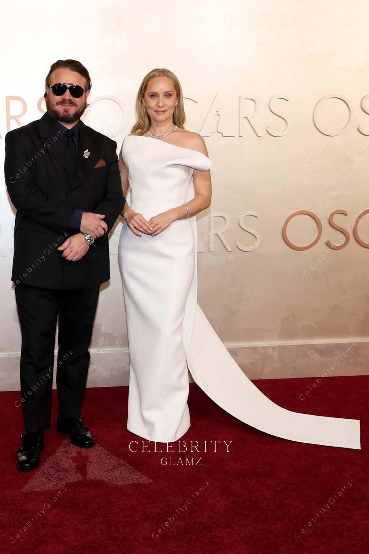 white Mona Fastvold 2025 strapless Oscars red carpet dress 