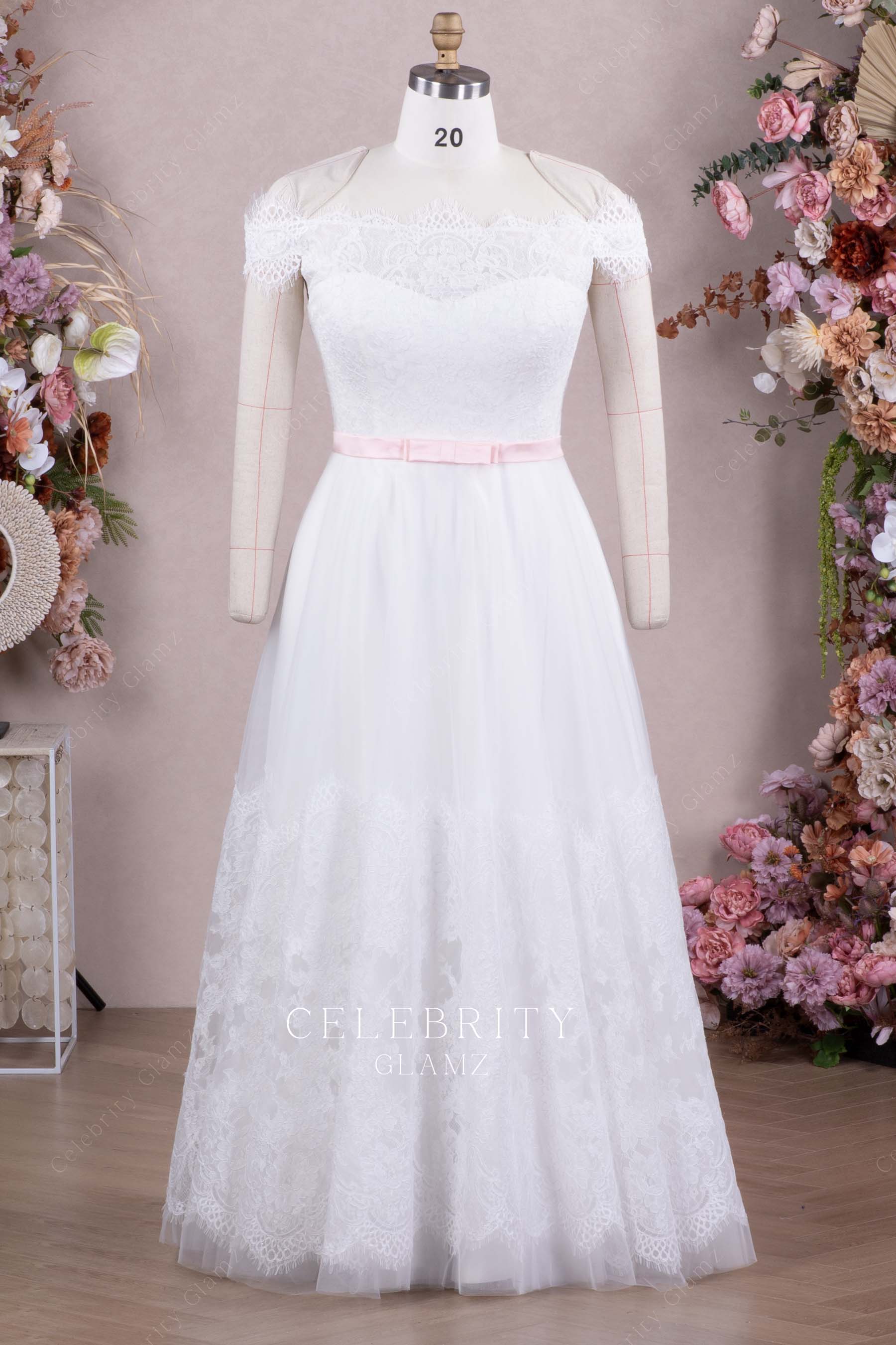 white off shoulder a line bridal dress