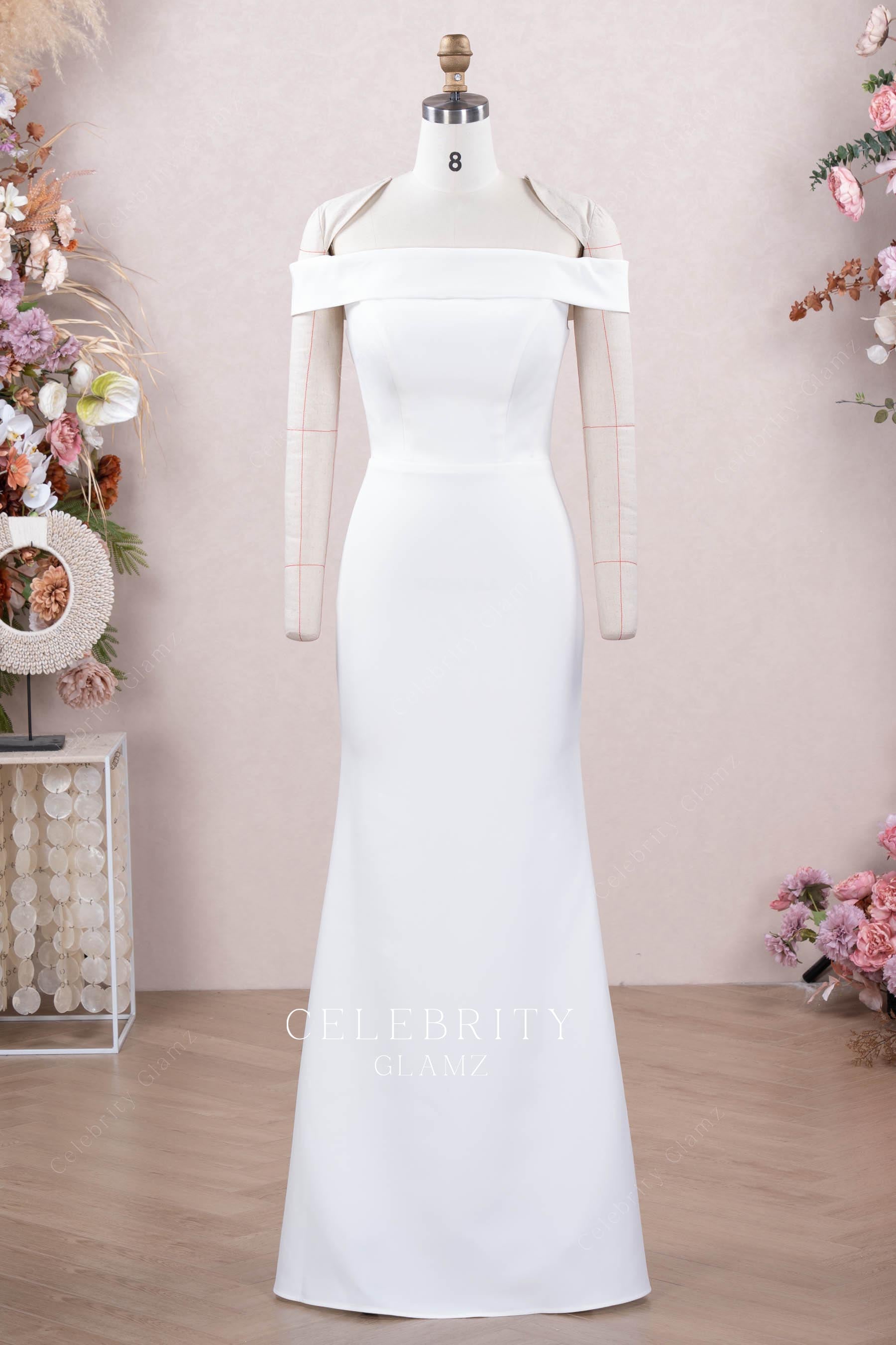 white off shoulder wedding dress