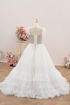 white organza ruffles kids pageant dress