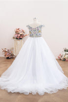 white rhinestones a line kids pageant dress