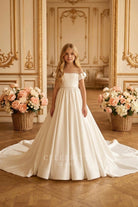 white satin a line first communion gown