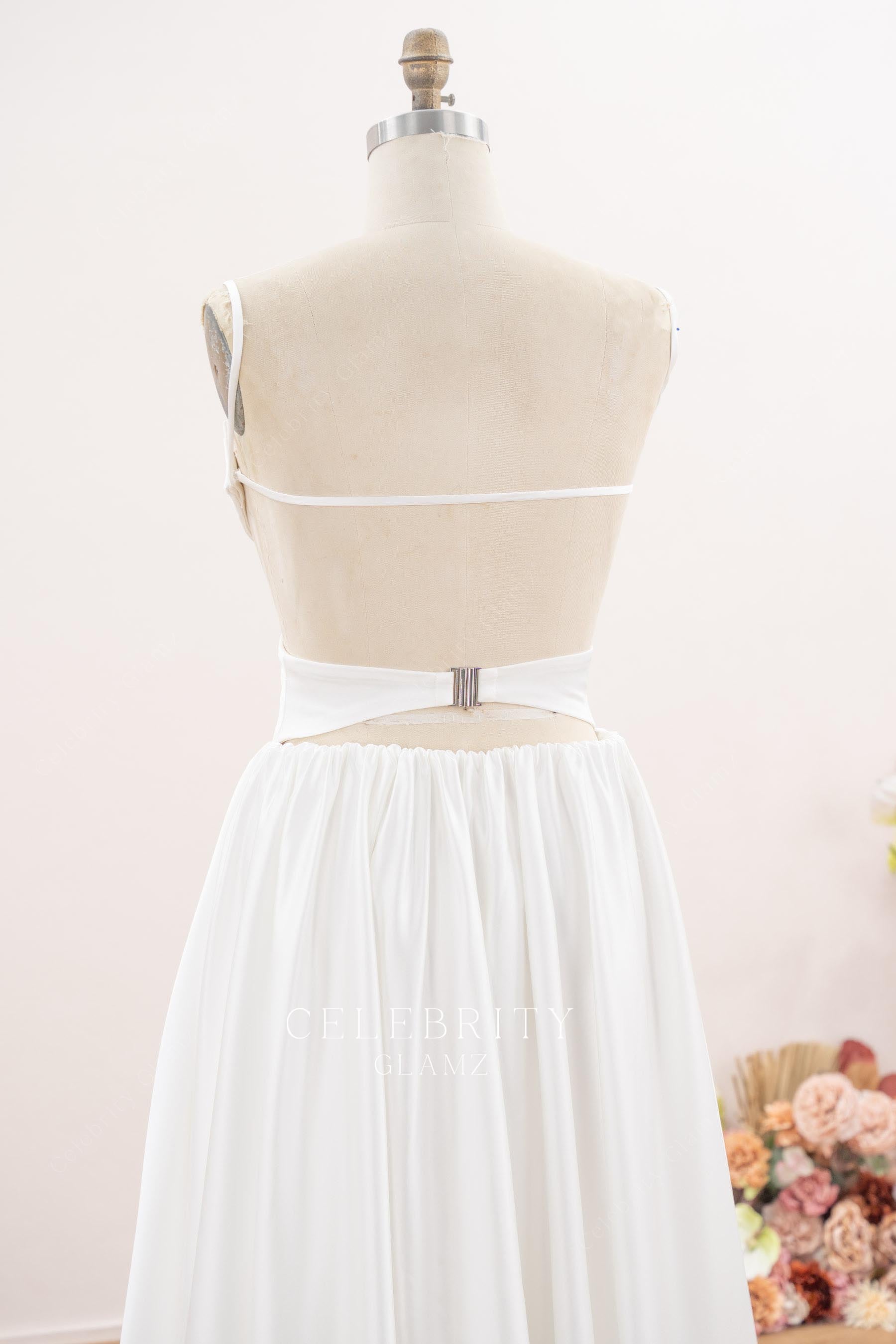 white satin backless wedding dress