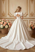 white satin cutout back first communion dress