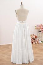 white satin floor length bridal dress