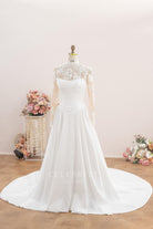 white taffeta a line wedding dress