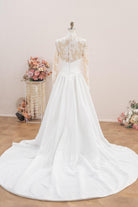 white taffeta chapel train wedding dress